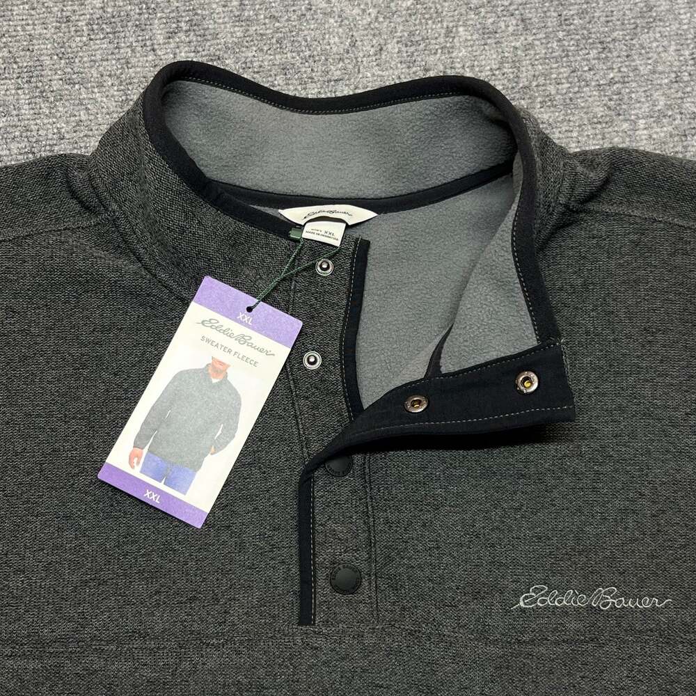 Eddie Bauer Sweater Fleece Pullover Mens XXL Gray Quarter Snap EB013084